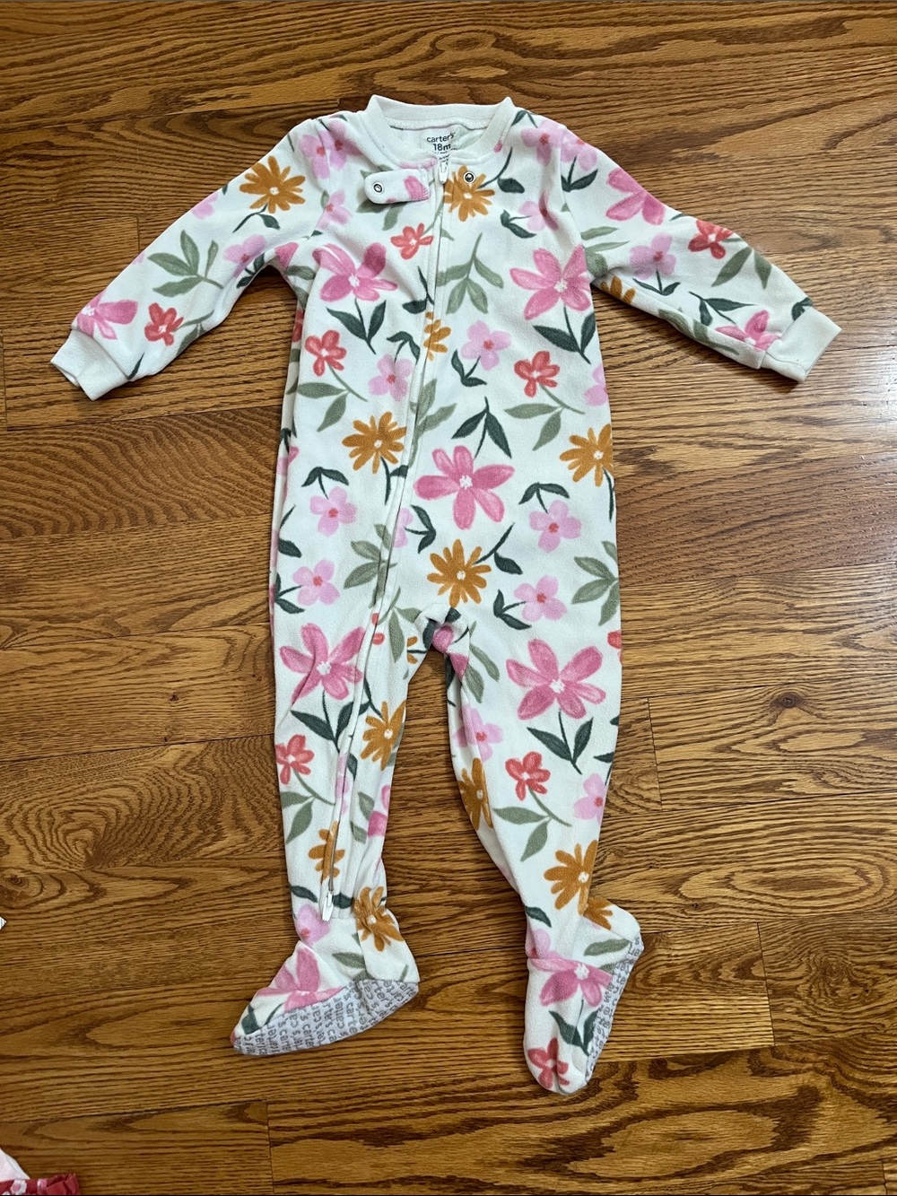 Carter's White Floral Fleece Footed One-Piece